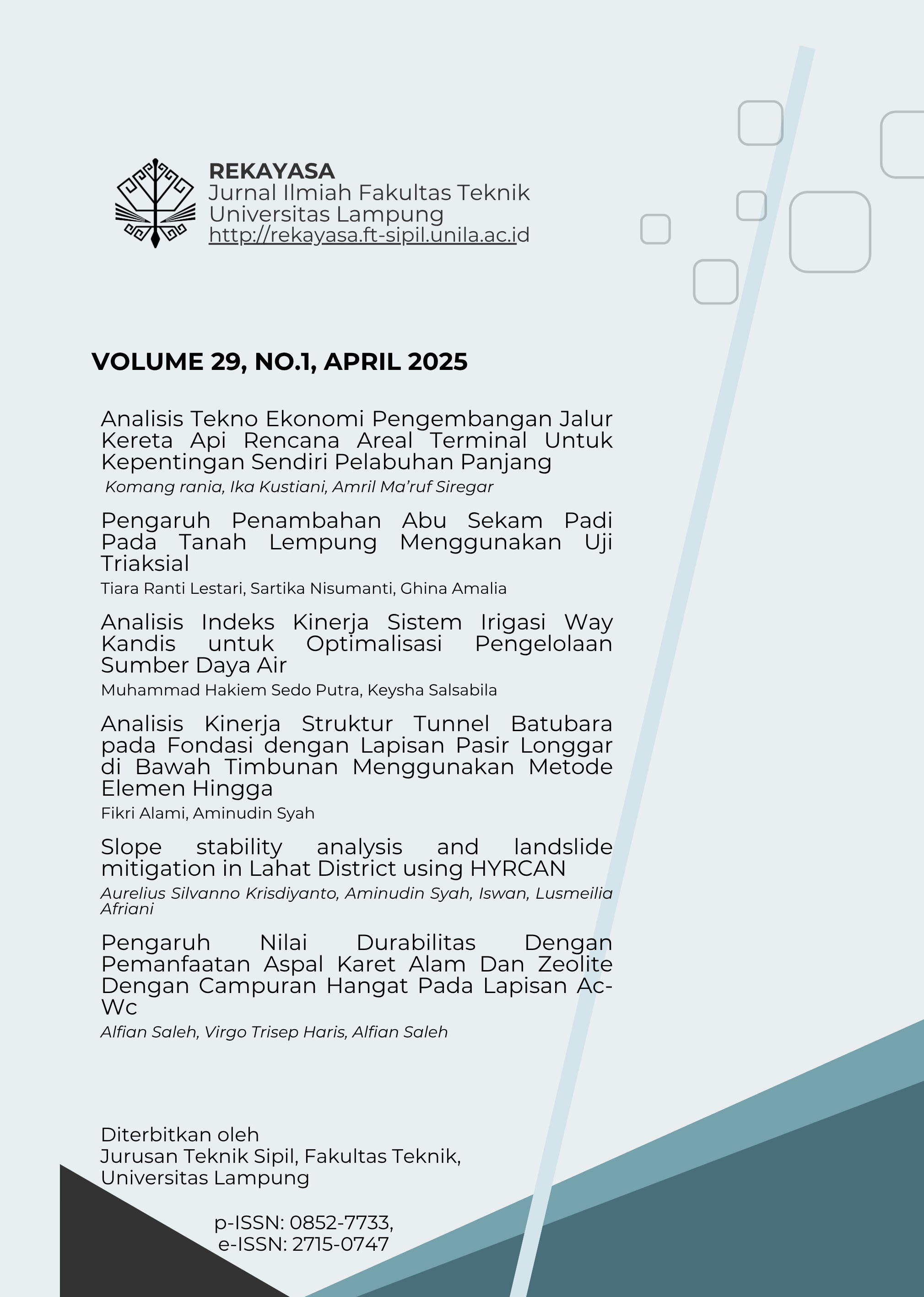 REKAYASA: Jurnal Ilmiah Fakultas Teknik Universitas Lampung (RJITS)